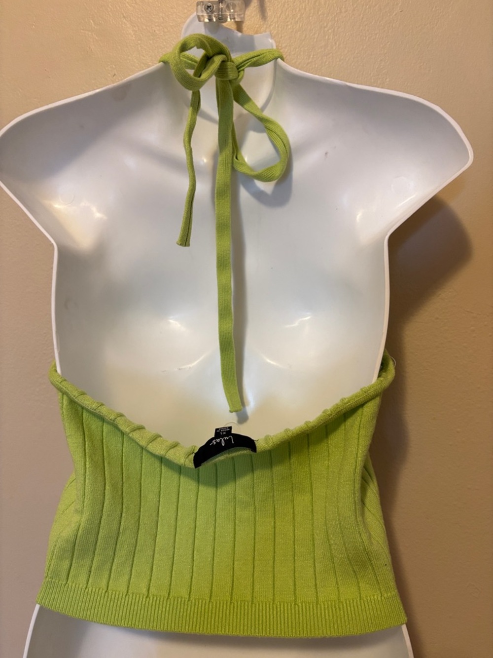 Lulu's Lime Green Ribbed Halter Tank - Picture 2 of 3
